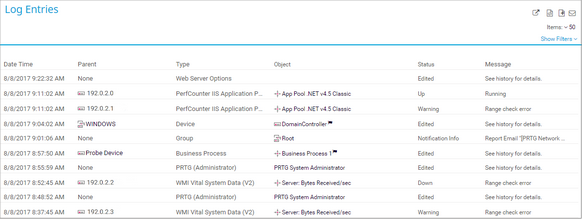 List with Log Entries List with Log Entries