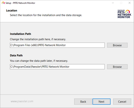 Setup Dialog: Location for Installation and Data Storage Setup Dialog: Location for Installation and Data Storage